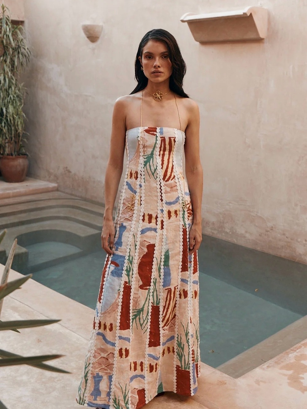 Zaco Sabo Maddalena Abstract Pattern Strapless Maxi Dress